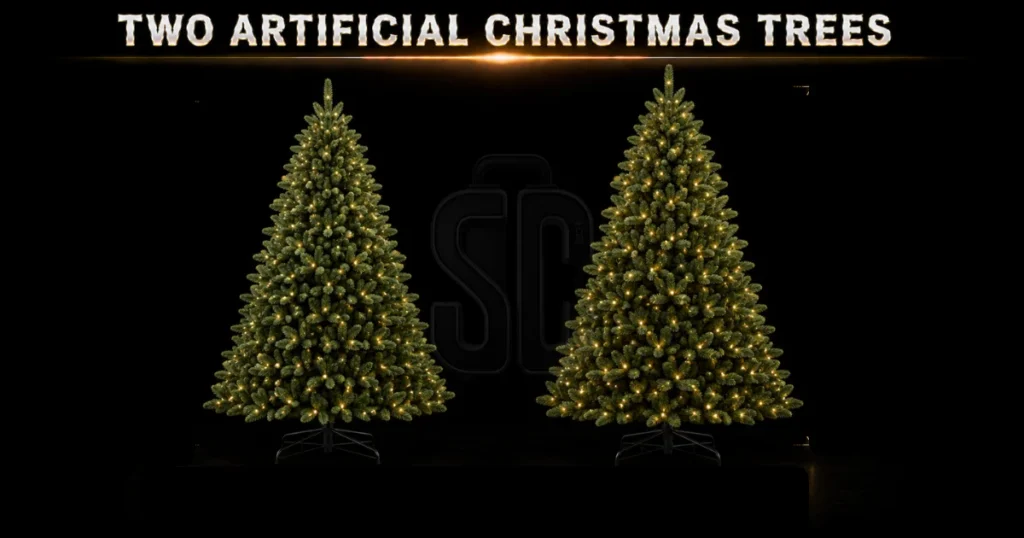two-artificial-christmas-trees